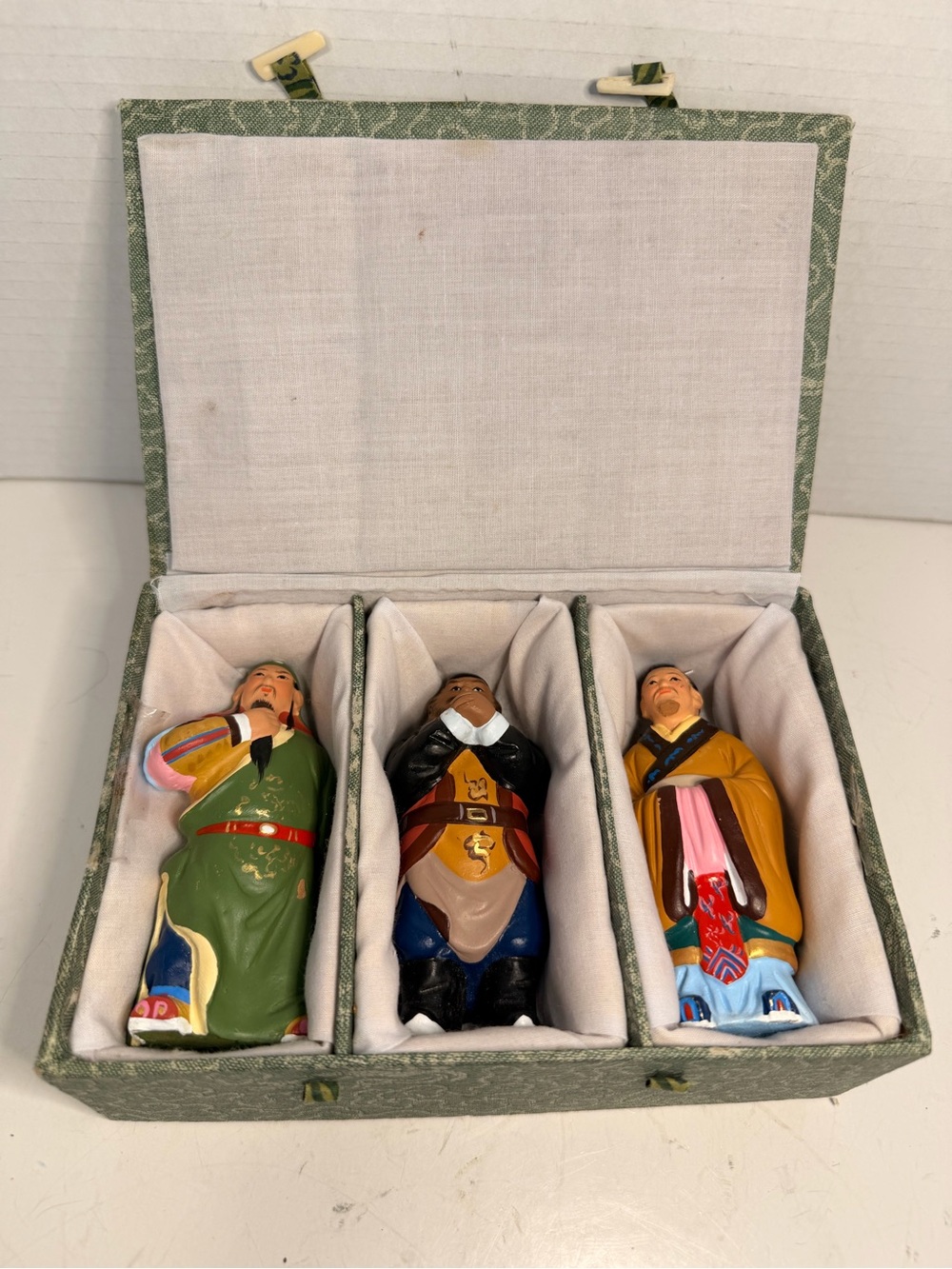 Vintage Tianjin Clay Figurine
Hand Painted Chinese Figures Set of 3 in Box